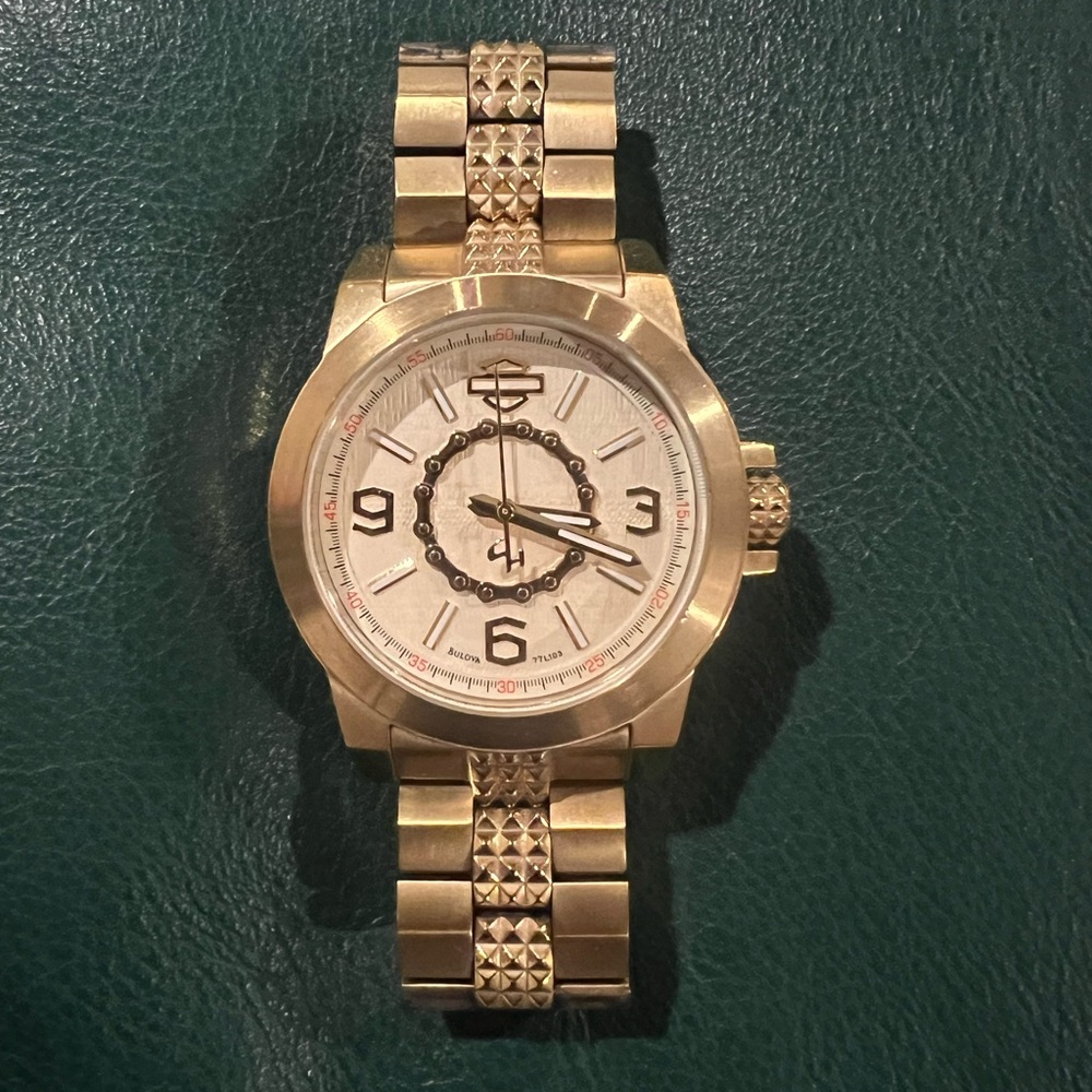 Gold Studded Harley Davidson Watch